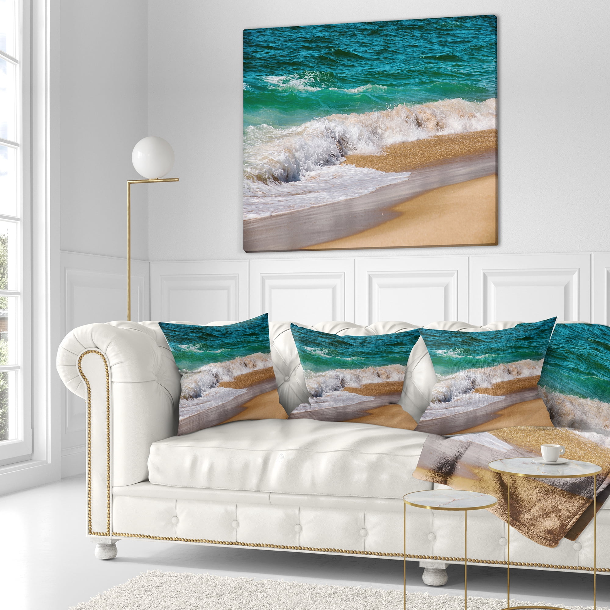 Designart Typical Atlantic Seashore in Summertime - Seashore Throw Pillow - 18x18
