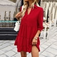 thumbnail image 6 of Sentmoon Button Womens Dresses Long Sleeve V Neck Fall Dresses for Women 2024 Loose Fit Ruffle Solid Color Midi Dresses,Plus Size Fashion Women Clothing Red S, 6 of 8