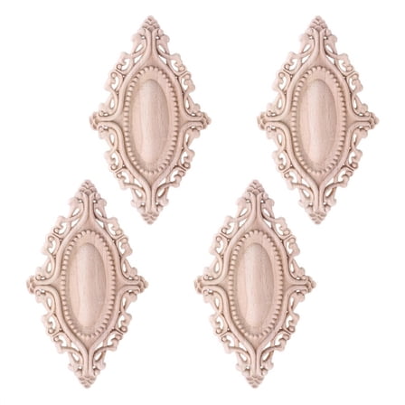JZROCKER 4pcs Wood Carved Onlay Applique Oval Carving Flower Unpainted Frame Furniture Wall Door Decoration