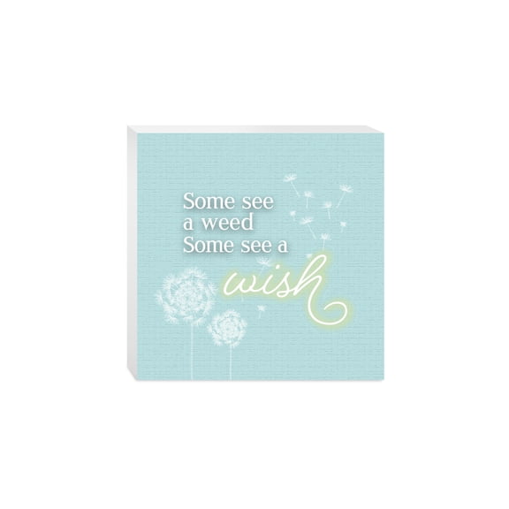 See A Wish Soft Blue Dandelion Puffball 10 x 10 Wood Tabletop Sign Plaque