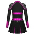 thumbnail image 3 of YEAHDOR Girls Children Cheerleading Outfit Schoolgirl Cheer Team Uniform Dancewear Long Sleeve Shiny Rhinestone Dress Black&Hot Pink 8, 3 of 7