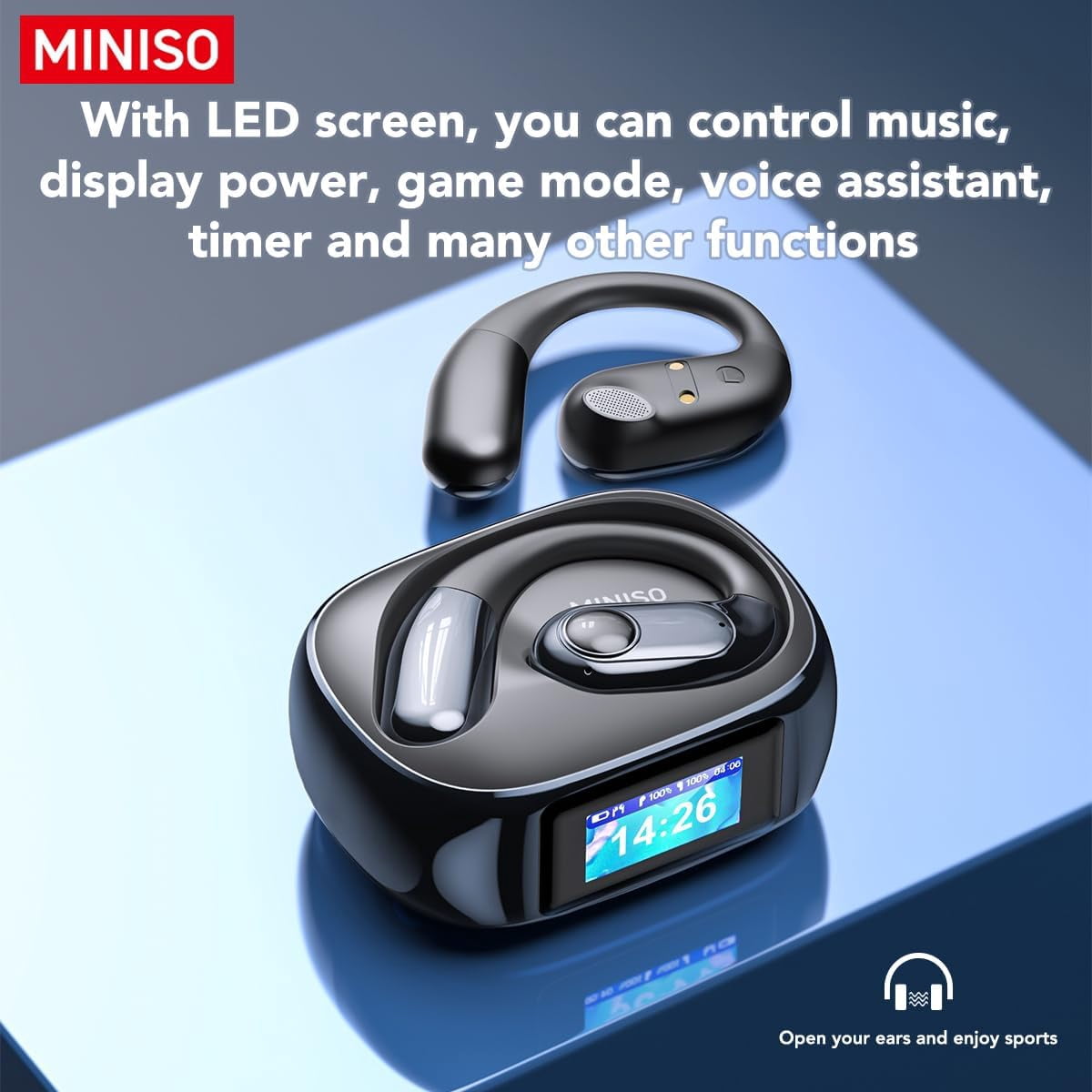 MINISO MS193 AI Translation Wireless Earbuds Real Time 135 Language Translator Open Ear Headphones with LED multi-function Display