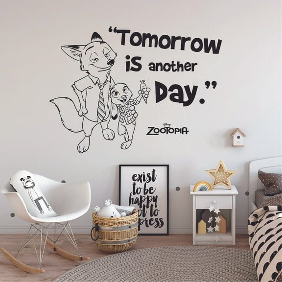 Tomorrow In Another Day Quote Zootopia Cartoon Quotes Wall Sticker Art Decal for Girls Boys Room Bedroom Nursery Kindergarten House Fun Home Decors Stickers Wall Art Vinyl Decoration Size (27x30 inch)