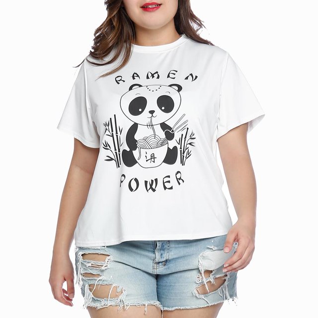 Camiseta Oversize Blanca Panda Gráfico Verano De Moda Ropa para Madre Chica 4XL Yinane camiseta de gran tamaño de algodón de las mujeres