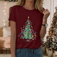 thumbnail image 2 of UngA Womens Christmas T Shirts Short Sleeve Cotton Crewneck T-Shirt Merry Christmas Xmas Tree Tee Tops Casual Basic Women Christmas Shirts (Wine,M), 2 of 6