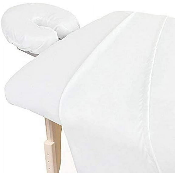 Massage Table Sheet Set - True 600 Thread Count Egyptian Cotton 3-PCs Sheet Set - Soft Cotton Facial Bed Cover - Includes Flat and Fitted Sheets with Face Rest Cover - White Solid