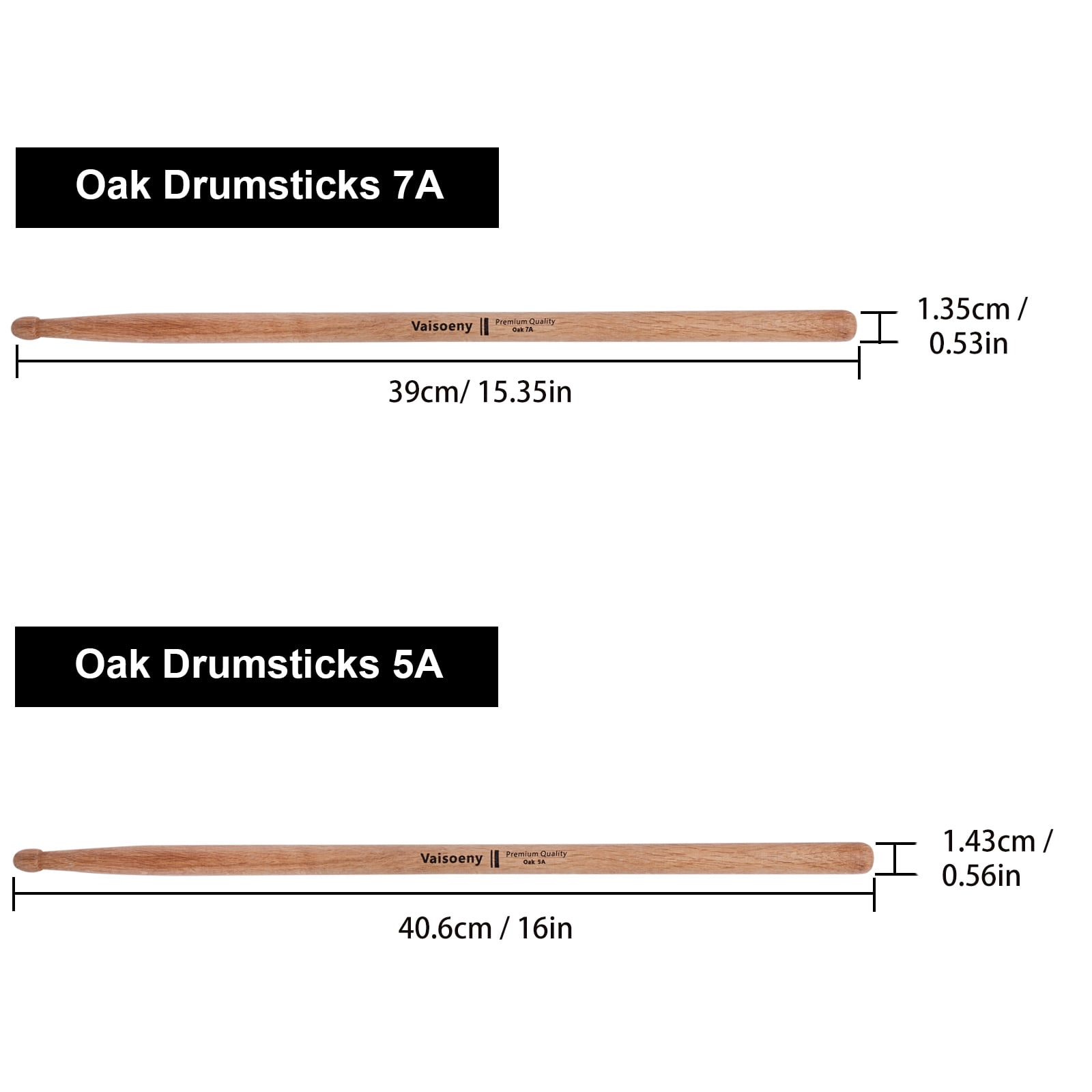 Vaisoeny Drum Sticks,7A Drum Sticks for Adults,12 Pairs Classic Oak Wood Drumsticks for Kids , Professional Musical Instrument Percussion Accessories
