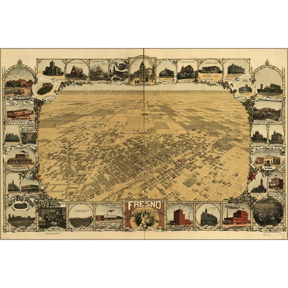24"x36" Gallery Poster, map of Fresno, California 1901