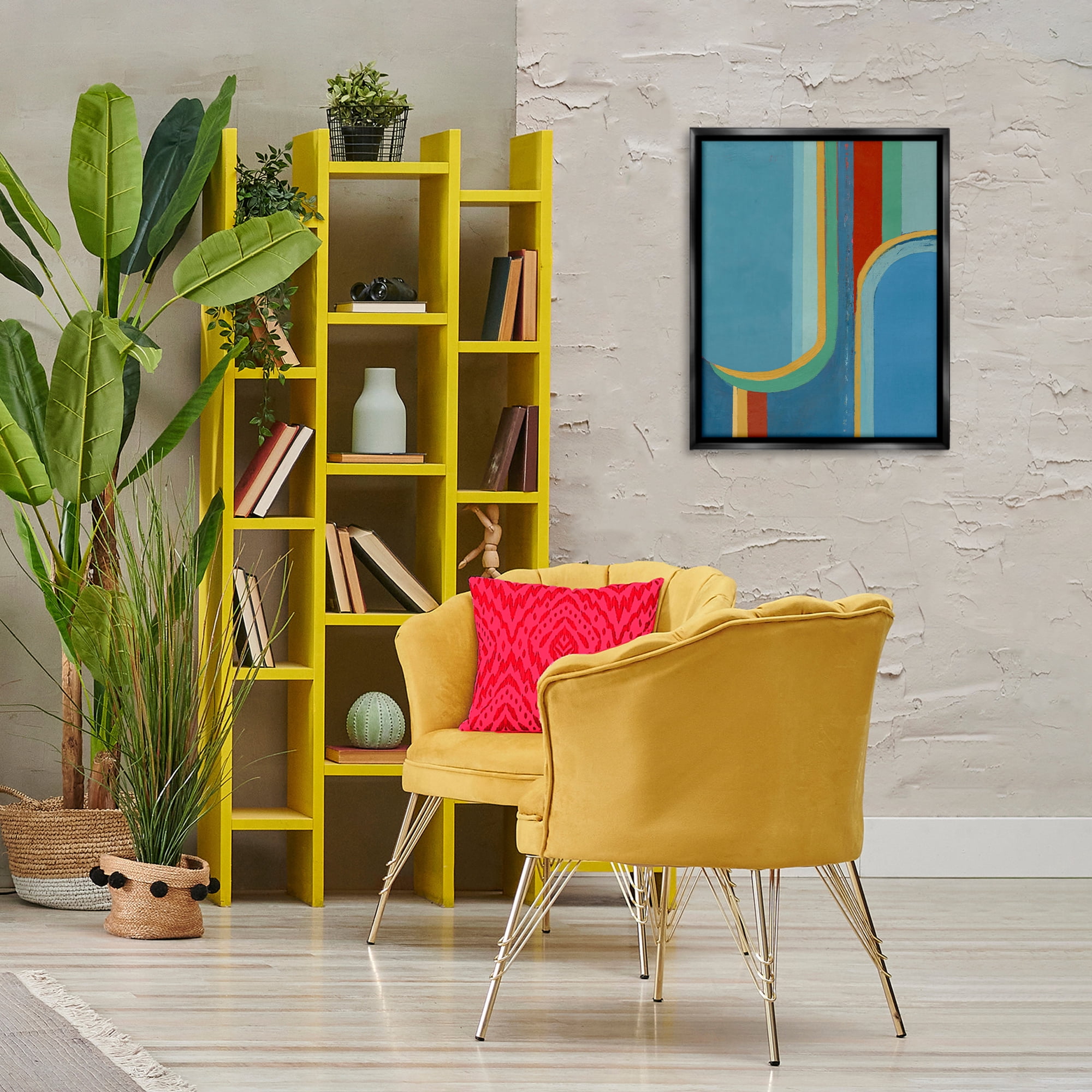 Stupell Industries Blue & Red Arches Abstract Painting Black Floater Framed Canvas Art Print Wall Art, 17 x 21