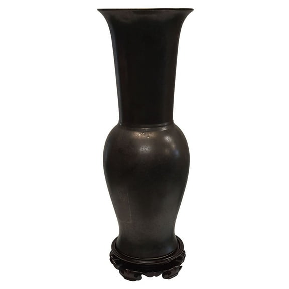Chinese Porcelain Long Neck Vase (Gunmetal Black. Note: This finish is done by hand, therefore, each piece is slightly different.) - Oriental Furniture Warehouse