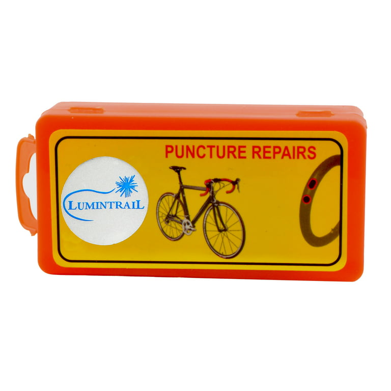 Lumintrail Bicycle Bike Tire Tube Repair Kit - 6 Rubber Patches + Sandpaper  + Rubber Patch Cement, in Compact Portable Case (1 or Multiple Pack)