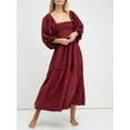 thumbnail image 2 of Faithtur Robe Longue Décontractée d'Été pour Femme, Fleurs Brodées 3D, Encolure Carrée, Manches Bouffantes, Robe Mode Dos Nu, Robe Trapèze, 2 of 9