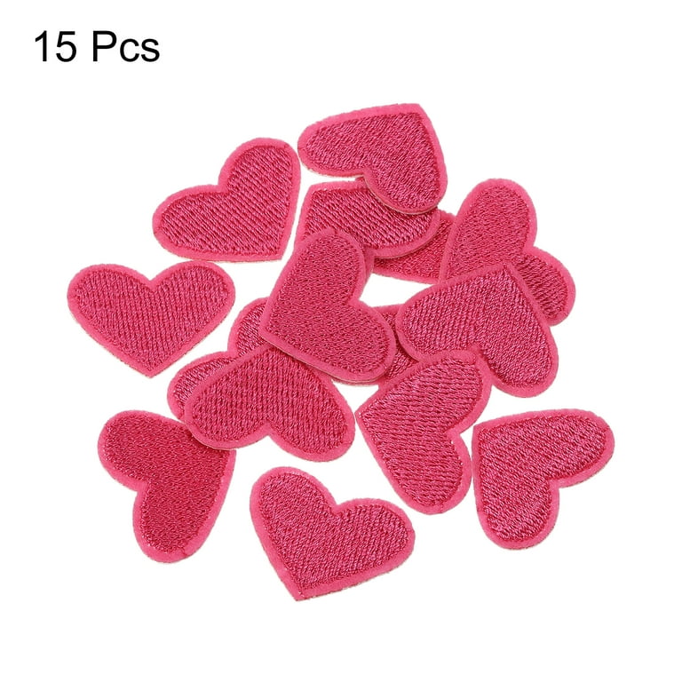 Heart Shaped Iron on Patches Pink Embroidered Sew on Love Applique Patches  15 Pack 