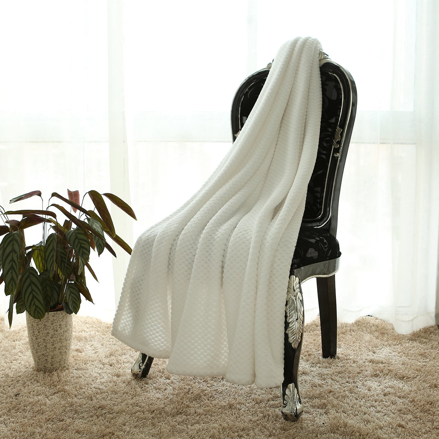 Coral Jacquard Dot Velvet Throw bed Blanket White 50x60