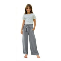 Plebaso Girls Casual Pants Wide Leg High Waisted Pants Kids Solid Color Loose Lounge Trousers for Girls