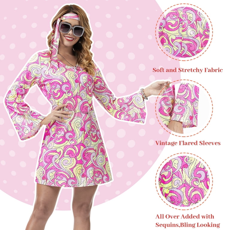MYATED 70s Disco Outfit Hippie Costume Women,7 PCS 60s Disco Dress Costume Disco Accessories Jewelry Halloween (Pink,M) - Walmart.com MYATED 70s Disco Outfit Hippie Costume Women,7 PCS 60s Disco Dress Costume Disco Accessories Jewelry Halloween (Pink,M) - Walmart.com