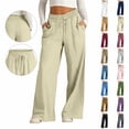 thumbnail image 2 of Gkeoshab Linen Pants Women Linen Wide Leg Pants Casual Loose Fit Trousers with Back Pockets Solid Color Plus Size Summer Beach Harem Pants for Daily Summer, 2 of 9