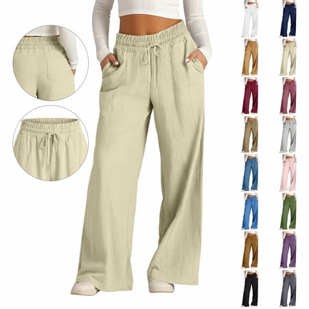 Kelon Summer Shorts for Women Loose Flowy Palazzo Pants with Pockets Drawstring Trousers Summer Beach Vacation 3XL