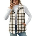 thumbnail image 3 of HOMBOM Womens Brown Fleece Vest with Pockets Sleeveless Jacket Lightweight Outwear Zip Up Checkered Outdoor Coat for Women, 3 of 10
