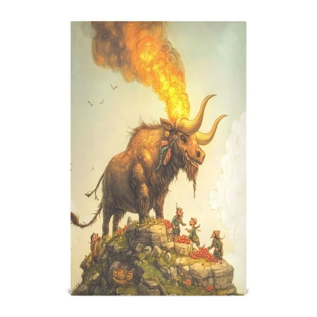 

WOBOGO Great Fire Cow Pattern Kitchen Towel 6 Piece Large Cotton Dishcloth Premium Absorbency Set with Hanging Loop