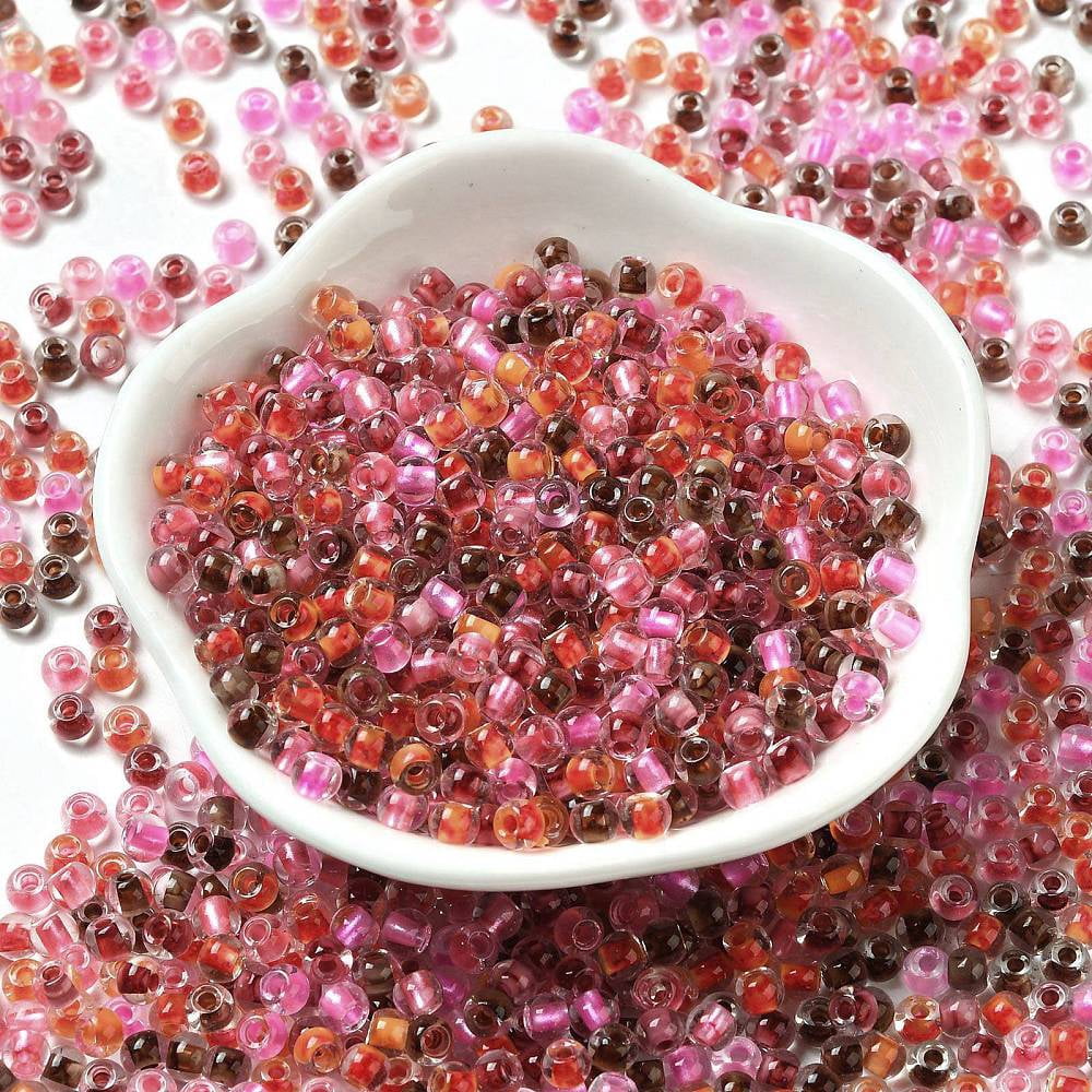 1pound Transparent Glass Round Seed Beads Inside Colours Round Coral 6/0 4x3mm Hole: 1.2mm about 7258pcs/pound