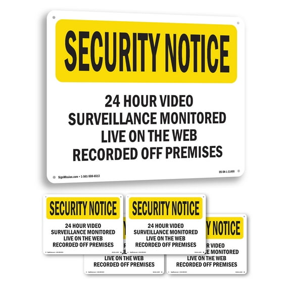 24 Hour Video Surveillance OSHA Security Notice Aluminum Sign 14 Inch x 10 Inch - 5 Pack