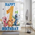 thumbnail image 3 of Happy 1rd Birthday Shower Curtain, Cartoon Pink Yellow Blue Dinosaurs Floral Waterproof Shower Curtain Set with 12 Hooks Lightweight Bath Curtains Fabric Bathroom Decor 48x72 Inches, 3 of 9