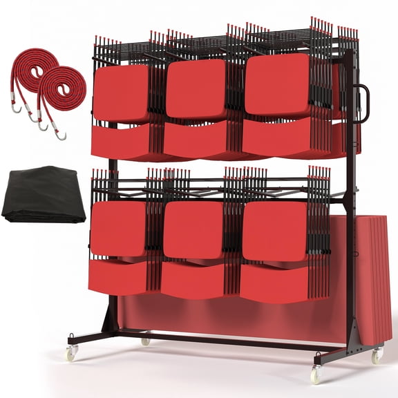 Folding Chair Cart, 800 LBS Capacity, Heavy Duty Utility Cart for 84 Folding Chairs or 42 Chairs and 12 Table, Chair Storage Rack Dolly with Dust Cover and 2 Binding Ropes
