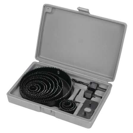 Performance Tool W9071 16-Piece Carbon Steel Hole Saw Set - Durable Blades in 12 Sizes, with Arbors, Hex Key, and Carrying Case