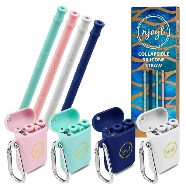 Collapsible Reusable Straws Portable Drinking Silicone Straw With Case, Cleaning Brush