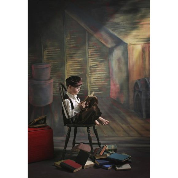 Posterazzi DPI1877046LARGE A Boy Posed Reading Old Books - Victoria, British Columbia, Canada Poster Print, 22 x 34 - Large