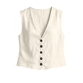 thumbnail image 4 of Bibifish Women Two Piece Sets V Neck Button Front Sleeveless Vest Tops High Waist Shorts Business Office Workwear Matching Outfits, 4 of 7