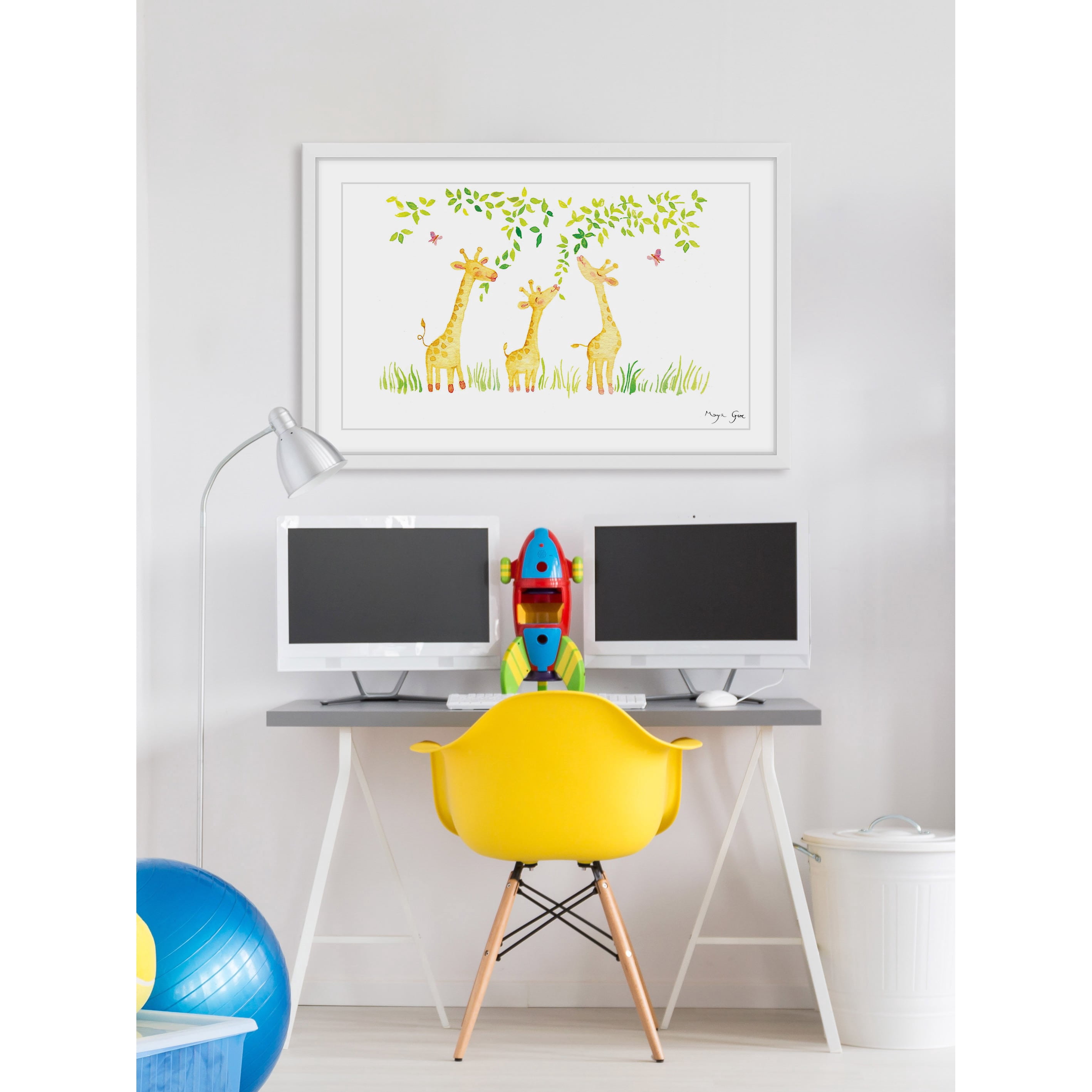 Marmont Hill "Three Giraffes" by Maya Gur Framed Painting Print