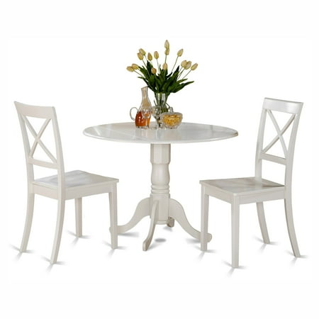 White Round Kitchen Table And Chairs East West Furniture Dublin 3 Piece Drop Leaf Dining Table Set with Boston Wooden Seat Chairs ()