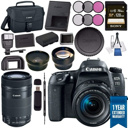 Canon EOS 77D DSLR Camera with 18-55mm Lens 1892C016 + 58mm Wide Angle Lens + 58mm 2X Telephoto Lens + Sony 128GB SDXC Card + LPE-17 Lithium Ion Battery + Universal Slave Flash Unit (Best Universal Lens For Canon)