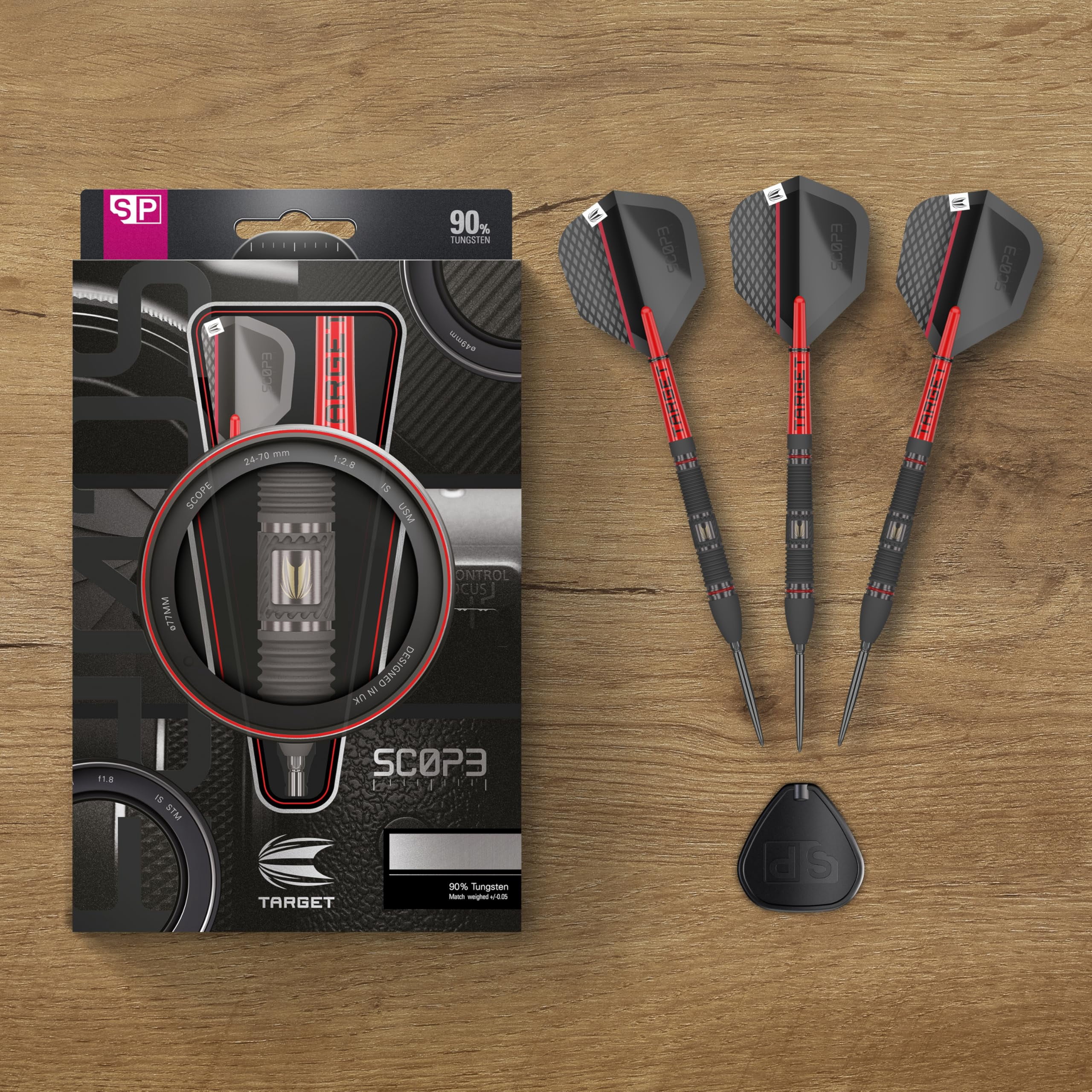 Target Darts Scope Steel Tip Swiss Point Darts, 90% Tungsten Dart Set, Barrel 02-25G | Steel Tip Dart Sets, Red & Black Darts, Professional Dart Set with Swiss Points & Tool