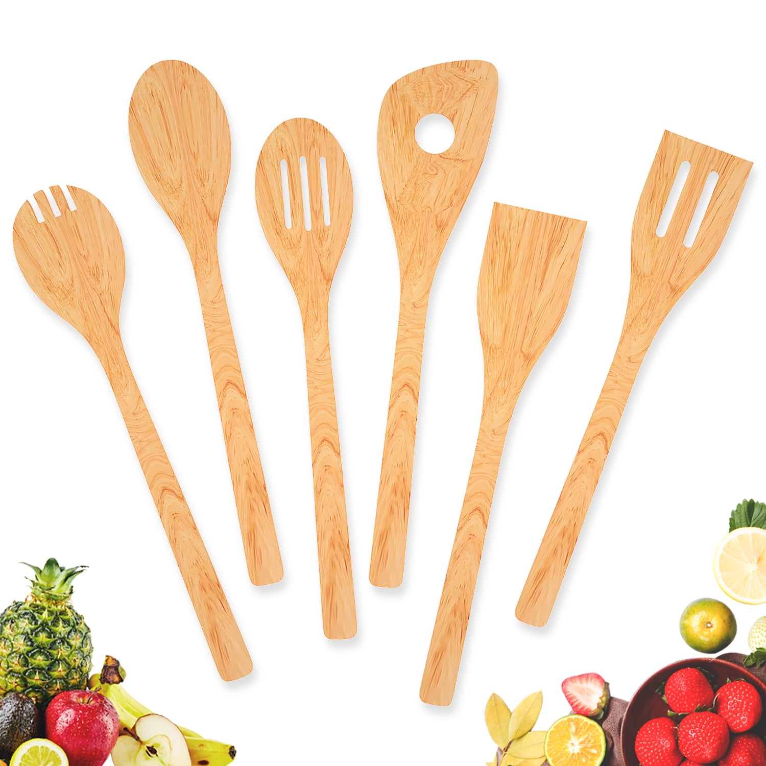 ZLELOUY Bamboo Kitchen Cooking Utensils Set- 6 pcs Wooden Spoons & Spatula