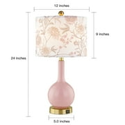 Cinkeda Pink Ceramic Table Lamp with USB Ports Floral Shade 3 Way Dimmable Touch Control Single Nightstand Lamp 24 Modern Gold Bedside Lamps for Living Room Bedroom