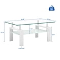 thumbnail image 2 of QJTC Rectangle Glass Coffee Table with Storage Shelf, Clear Coffee Table with White Metal Legs for Living Room, 2 of 10