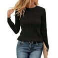 thumbnail image 2 of Long Sleeve Tee Shirts for Women Casual Loose Crewneck Ribbed Knit Blouse Trendy Fall Pullover Black XL, 2 of 7