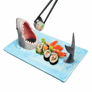 Relaxing Garden 6 Piece Sushi Plate Set, 10-Inch Ceramic Rectangle Sushi Dishes, Sushi Serving Set for 2, with 2 Sushi Plates 2 Sauce Bowls 2 Pairs of