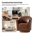 thumbnail image 3 of Tina's Home 360°Swivel Genuine Leather Barrel Chair Modern Upholstered Armchair Solid Wood Base Living Room Brown, 3 of 7