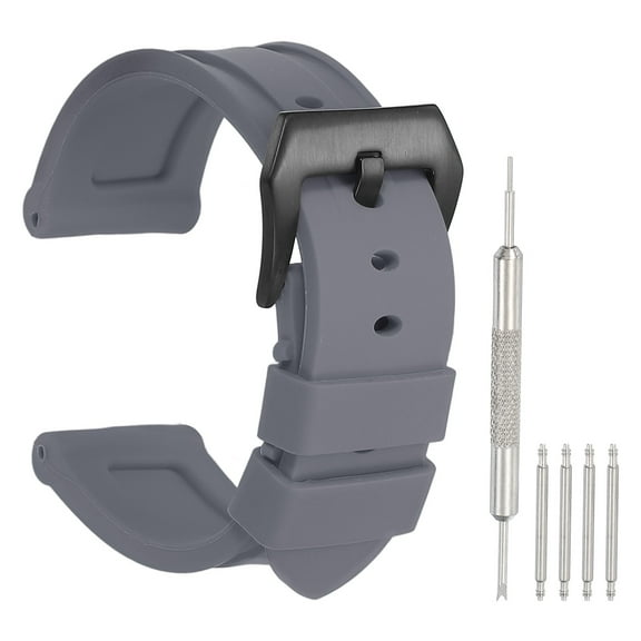 Uxcell Silicone Watch Band 26mm Quick Release Flexible Soft Rubber H-type Watch Strap with Stainless Steel Black Clasp Replacement Wristband for Men, Grey