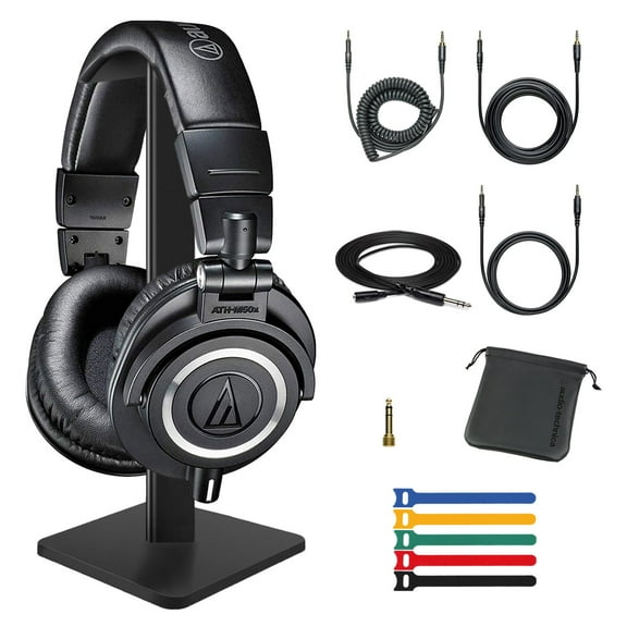 Audio-Technica ATH-M50x Closed-Back Monitor Headphone  Cable  Ties  Stand Bundle