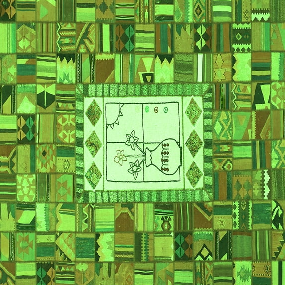 Ahgly Company Indoor Square Oriental Green Traditional Area Rugs, 4' Square