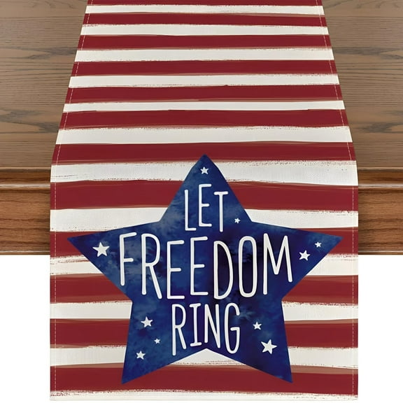 Nkmbld 4th of July Table Runner Patriotic Linen Stripes Tablecloth Memorial Day Independence Day Vintage Kitchen Dining Home Party Decor Supply