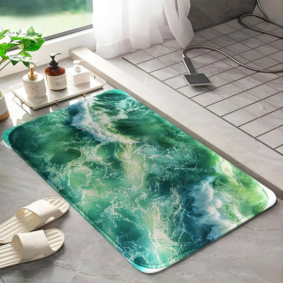 Beach waves 1024 Non-Slip Memory Foam Bath Rug: Absorbent, Quick-Dry, Machine Washable, Soft & Comfortable - S