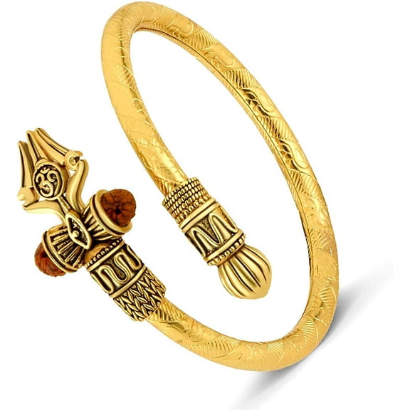Wonder Care Shiv Bracelet Cuff Kada for men| Lord Shiva Bahubali Brass Bracelet for men| Religious Brass Shiv Kada | Free size Bracelet for Mahashivratri | Mahadev Bracelet
