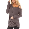 thumbnail image 3 of Camiseta informal de manga larga para mujer, camiseta de Color sólido con un solo hombro, para fiestas, compras, viajes de ocio, 3 of 6