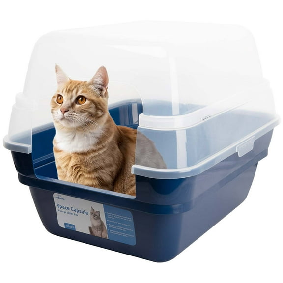Petfamily Extra Large Cat Litter Box, Color Navy Blue, Jumbo Hooded, 21.50 x 17.90 x 17.25 in